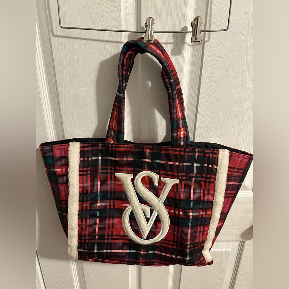 Plaid Tote Bag with Embroidered Logo